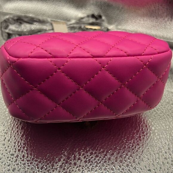 Like Dreams Quilted Faux Leather Mini Belt Bag Crossbody Hot Pink Marshmellow - Picture 8 of 10